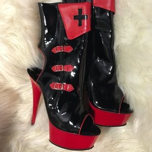 Black and Red Nurse Boots Size 9